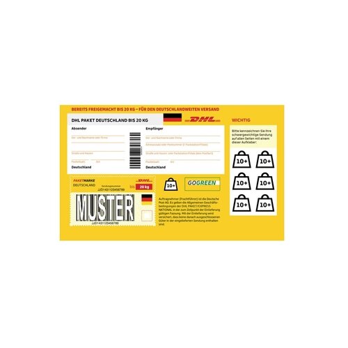 Paketmarke max. Größe 120 x 60 x 60 cm (B x H x T), bis 20 kg