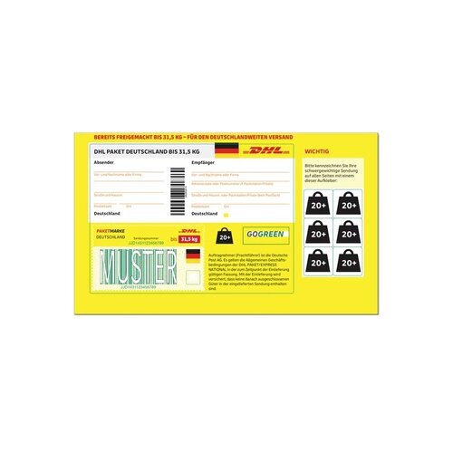 Paketmarke max. Größe 120 x 60 x 60 cm (B x H x T), bis 31,5 kg