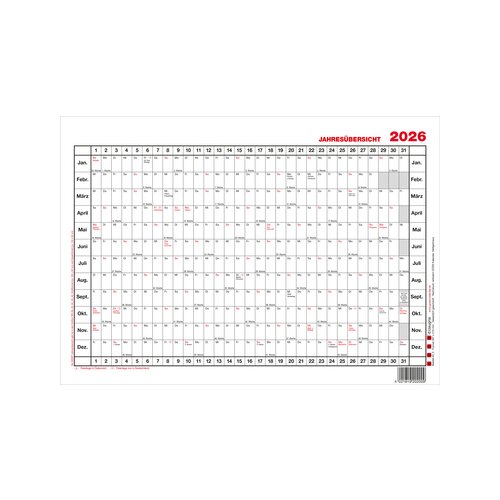 GÜSS® Plakatkalender Jahresübersicht 2026