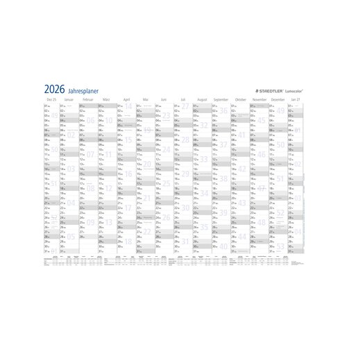 STAEDTLER® Plakatkalender Lumocolor® 2026 inkl. Folienstift Lumocolor® correctable 305 F schwarz, selbstklebende Stifteklemme