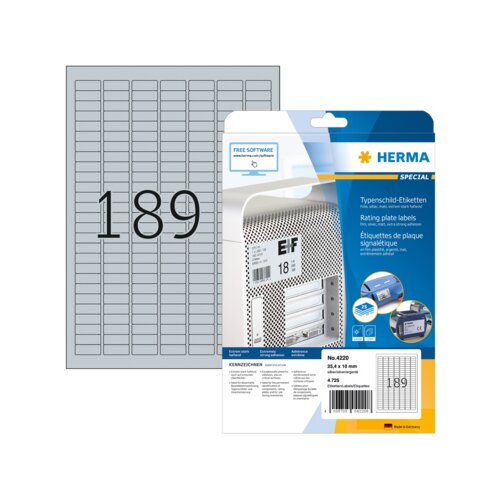 HERMA Typenschildetikett 25,4 x 10 mm (B x H) 25 Bl./Pack.