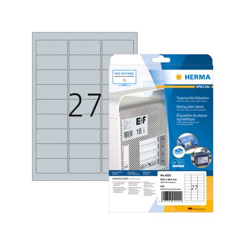 HERMA Typenschildetikett 63,5 x 29,6 mm (B x H) 25 Bl./Pack.