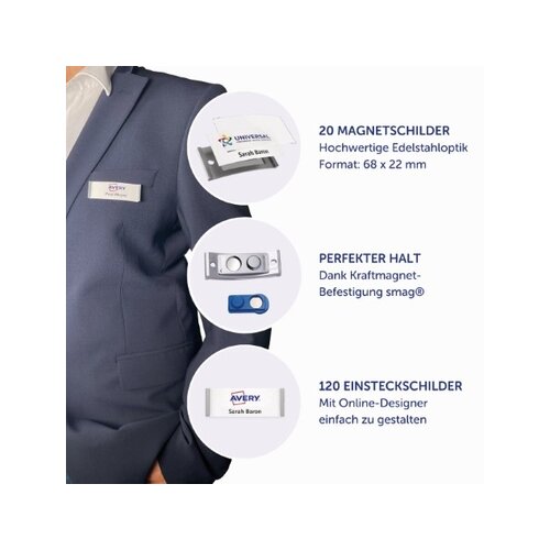 Avery Zweckform Namensschild polar® classic 68 x 22 mm (B x H) 20 St./Pack.