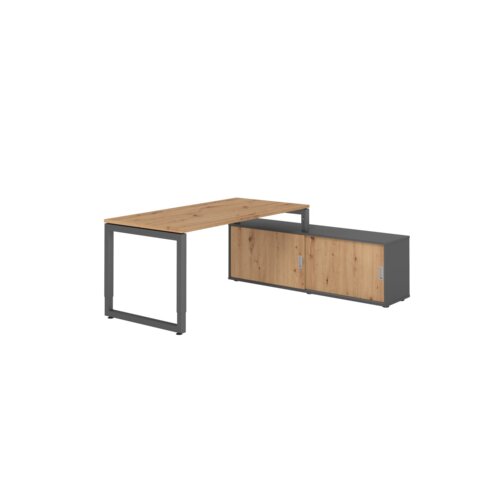 Hammerbacher Schreibtischkombination RSE16 Farbe der Tischplatte asteiche Farbe des Korpus graphit Farbe des Gestells graphit
