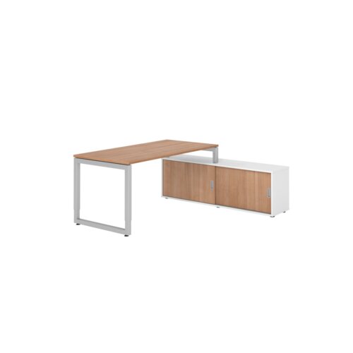 Hammerbacher Schreibtischkombination RSE16 Farbe der Tischplatte nussbaum Farbe des Korpus weiß Farbe des Gestells silber