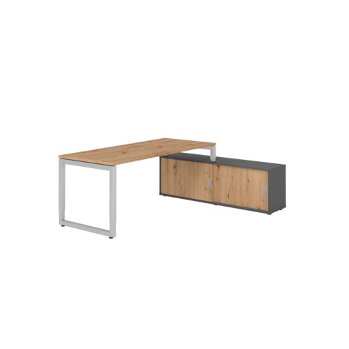 Hammerbacher Schreibtischkombination RSE19 Farbe der Tischplatte asteiche Farbe des Korpus graphit Farbe des Gestells silber