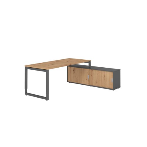 Hammerbacher Schreibtischkombination RSE19 Farbe der Tischplatte asteiche Farbe des Korpus graphit Farbe des Gestells graphit