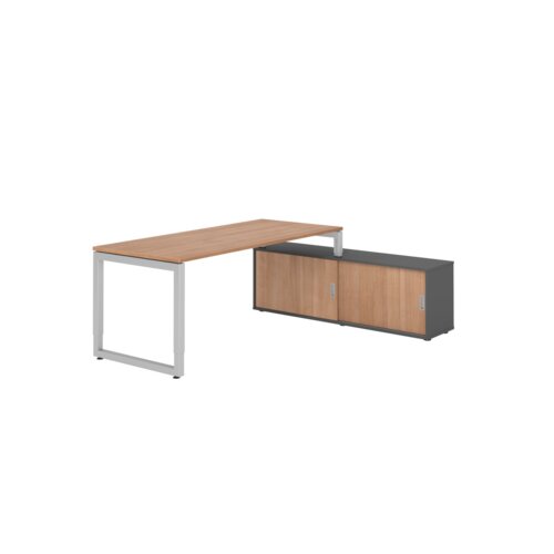 Hammerbacher Schreibtischkombination RSE19 Farbe der Tischplatte nussbaum Farbe des Korpus graphit Farbe des Gestells silber