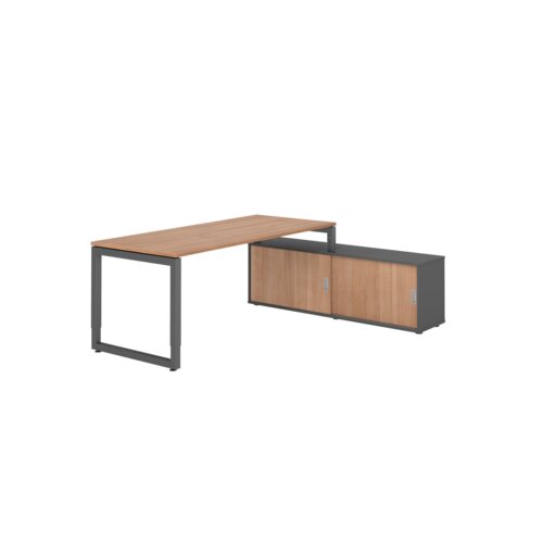 Hammerbacher Schreibtischkombination RSE19 Farbe der Tischplatte nussbaum Farbe des Korpus graphit Farbe des Gestells graphit