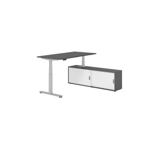 Hammerbacher Schreibtischkombination XDSM16 Farbe der Tischplatte graphit Farbe des Korpus graphit Farbe des Gestells silber