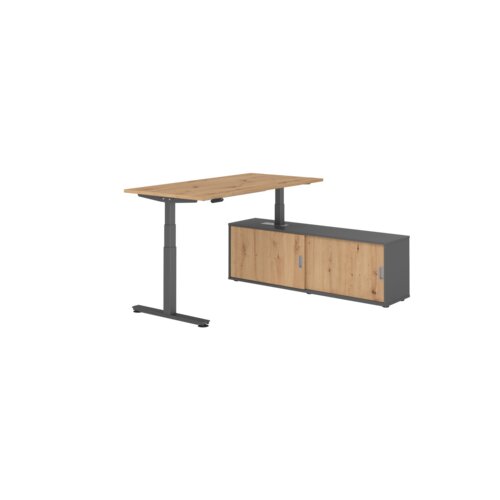 Hammerbacher Schreibtischkombination XDSM16 Farbe der Tischplatte asteiche Farbe des Korpus graphit Farbe des Gestells graphit