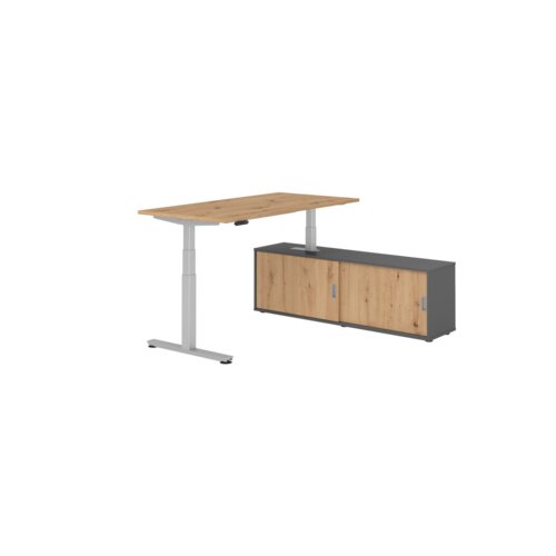 Hammerbacher Schreibtischkombination XDSM16 Farbe der Tischplatte asteiche Farbe des Korpus graphit Farbe des Gestells silber