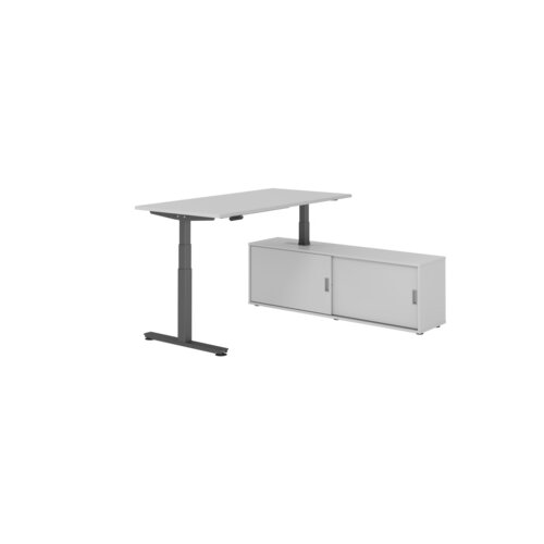 Hammerbacher Schreibtischkombination XDSM16 Farbe der Tischplatte grau Farbe des Korpus grau Farbe des Gestells graphit
