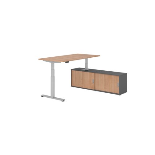 Hammerbacher Schreibtischkombination XDSM16 Farbe der Tischplatte nussbaum Farbe des Korpus graphit Farbe des Gestells silber