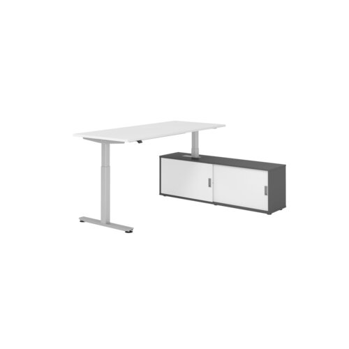 Hammerbacher Schreibtischkombination XMST19 Farbe der Tischplatte weiß Farbe des Korpus graphit Farbe des Gestells silber