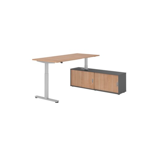 Hammerbacher Schreibtischkombination XMST19 Farbe der Tischplatte nussbaum Farbe des Korpus graphit Farbe des Gestells silber