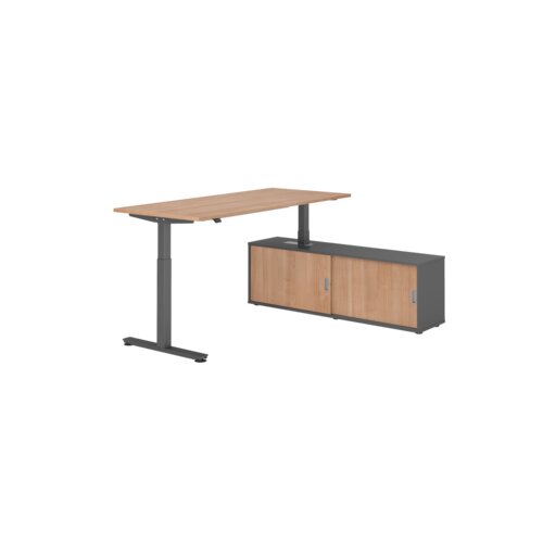 Hammerbacher Schreibtischkombination XMST19 Farbe der Tischplatte nussbaum Farbe des Korpus graphit Farbe des Gestells graphit