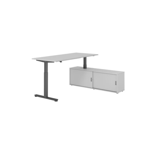 Hammerbacher Schreibtischkombination XMST19 Farbe der Tischplatte grau Farbe des Korpus grau Farbe des Gestells graphit