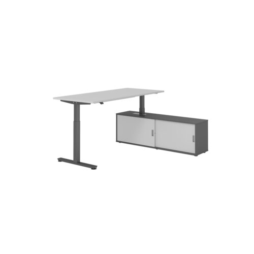 Hammerbacher Schreibtischkombination XMST19 Farbe der Tischplatte grau Farbe des Korpus graphit Farbe des Gestells graphit
