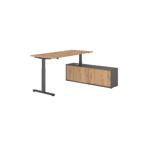 Hammerbacher Schreibtischkombination XMST19 Farbe der Tischplatte asteiche Farbe des Korpus graphit Farbe des Gestells graphit