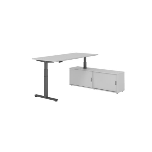 Hammerbacher Schreibtischkombination XDSM19 Farbe der Tischplatte grau Farbe des Korpus grau Farbe des Gestells graphit
