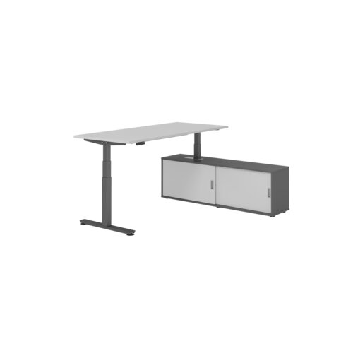 Hammerbacher Schreibtischkombination XDSM19 Farbe der Tischplatte grau Farbe des Korpus graphit Farbe des Gestells graphit
