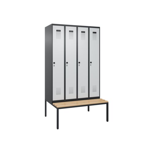 C+P Kleiderspind Evolo PLUS mit untergebauter Sitzbank 4 Abteile schwarzgrau