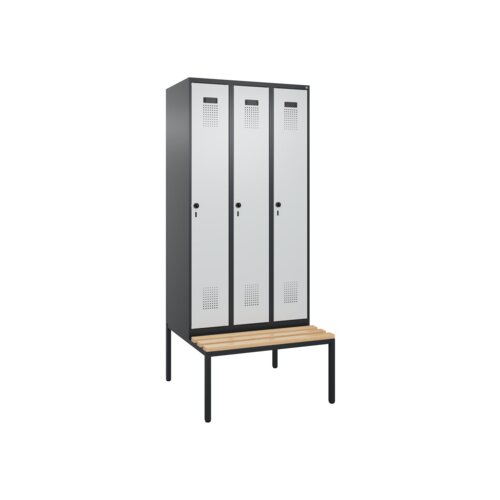 C+P Kleiderspind Evolo PLUS mit untergebauter Sitzbank 3 Abteile schwarzgrau