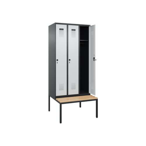 C+P Kleiderspind Evolo PLUS mit untergebauter Sitzbank 3 Abteile schwarzgrau