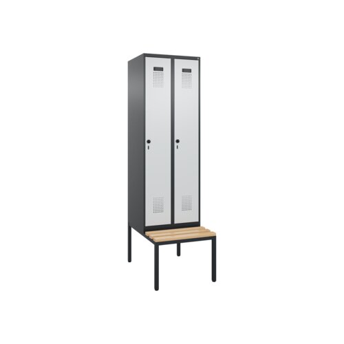 C+P Kleiderspind Evolo PLUS mit untergebauter Sitzbank 2 Abteile schwarzgrau