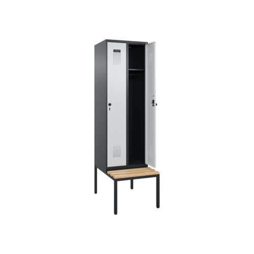 C+P Kleiderspind Evolo PLUS mit untergebauter Sitzbank 2 Abteile schwarzgrau