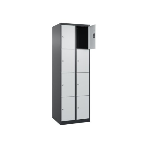 C+P Schließfachschrank Evolo PLUS mit Sockel 8 Fächer schwarzgrau