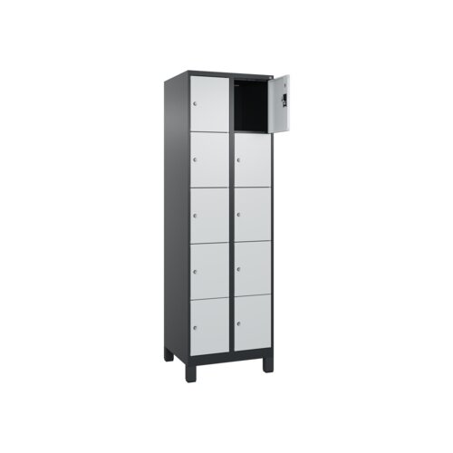 C+P Schließfachschrank Evolo PLUS mit Standfuß 10 Fächer schwarzgrau