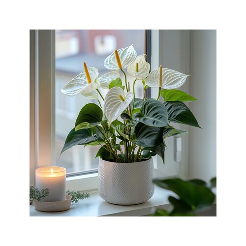 Zimmerpflanze Flamingoblume Anthurium Alaska White, Neutralware
