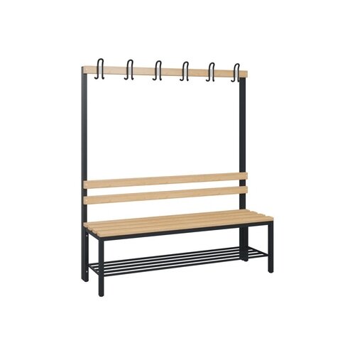 C+P Umkleidebank Solid Holz 1.500 x 1.716 x 412 mm (B x H x T) mit Schuhrost