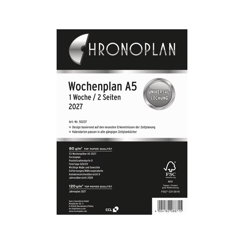 Chronoplan Einlage Kalender DIN A5 2027