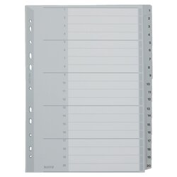 Leitz 12840000 Register 1-20 DIN A4 volle Höhe 20teilig PP grau