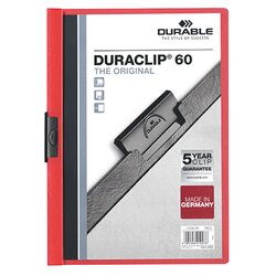 DURABLE 220903 Klemmmappe DURACLIP 60 DIN A4 Hartfolie rot
