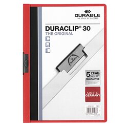 DURABLE 220003 Klemmmappe DURACLIP 30 DIN A4 Hartfolie rot