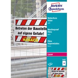 Avery Zweckform 3487 Laserfolie 210x297mm wetterfest 100 St./Pack.