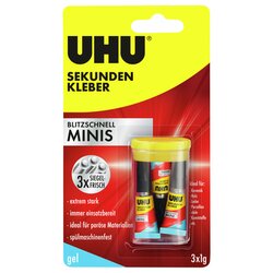 UHU® 45370 Sekundenkleber blitzschnell MINIS gel 1g 3 St./Pack.