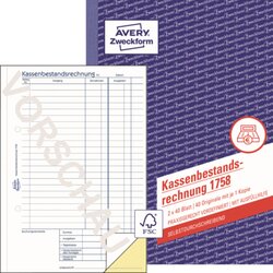 Avery Zweckform 1758 Kassenabrechnung DIN A5 SD 2x40Bl.