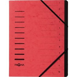PAGNA 40059-01 Ordnungsmappe DIN A4 12Fächer Pressspankarton rot