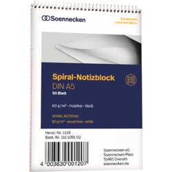 Soennecken 1119 Notizblock DIN A5 60g kariert 50Blatt weiß