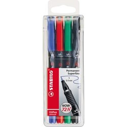 STABILO® 841/4 Folienschreiber OHPen S 0,4mm perm. sort. 4St.