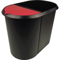 helit H6103992 Papierkorb Duo-System 20+9l oval Kunststoff sw/rot