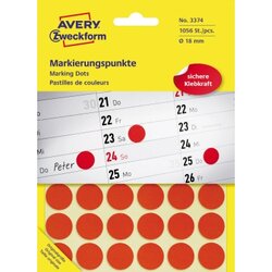 Avery Zweckform 3374 Markierungspunkt 18mm rot 1.056 St./Pack.