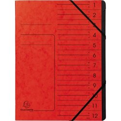 Exacompta 541205E Ordnungsmappe DIN A4 12Fächer Karton rot