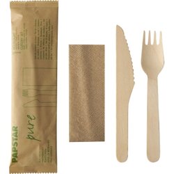 PAPSTAR 88229 Besteckset pure Holz Papierbeutel 50 St./Pack.