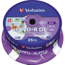 Verbatim 43667 DVD+R 8x 8,5GB DL 240Min. Spindel 25 St./Pack.